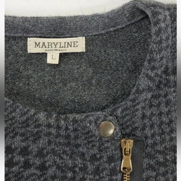 Maryline Cardigan Women L Sweater Moto Zipper Gray Black Wool Blend Mixed Media - Picture 4 of 11